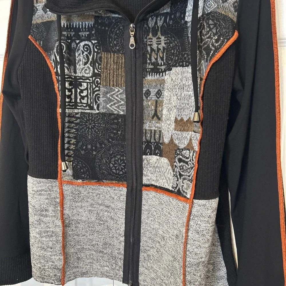 Bali Full Zip Jacket Women 1X Black Patchwork Mixed Media Ribbed Canada - Picture 3 of 8